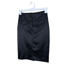 Miss Bison Y2K Black Pinstripe High Waist Pencil Skirt Career Office Siren  5